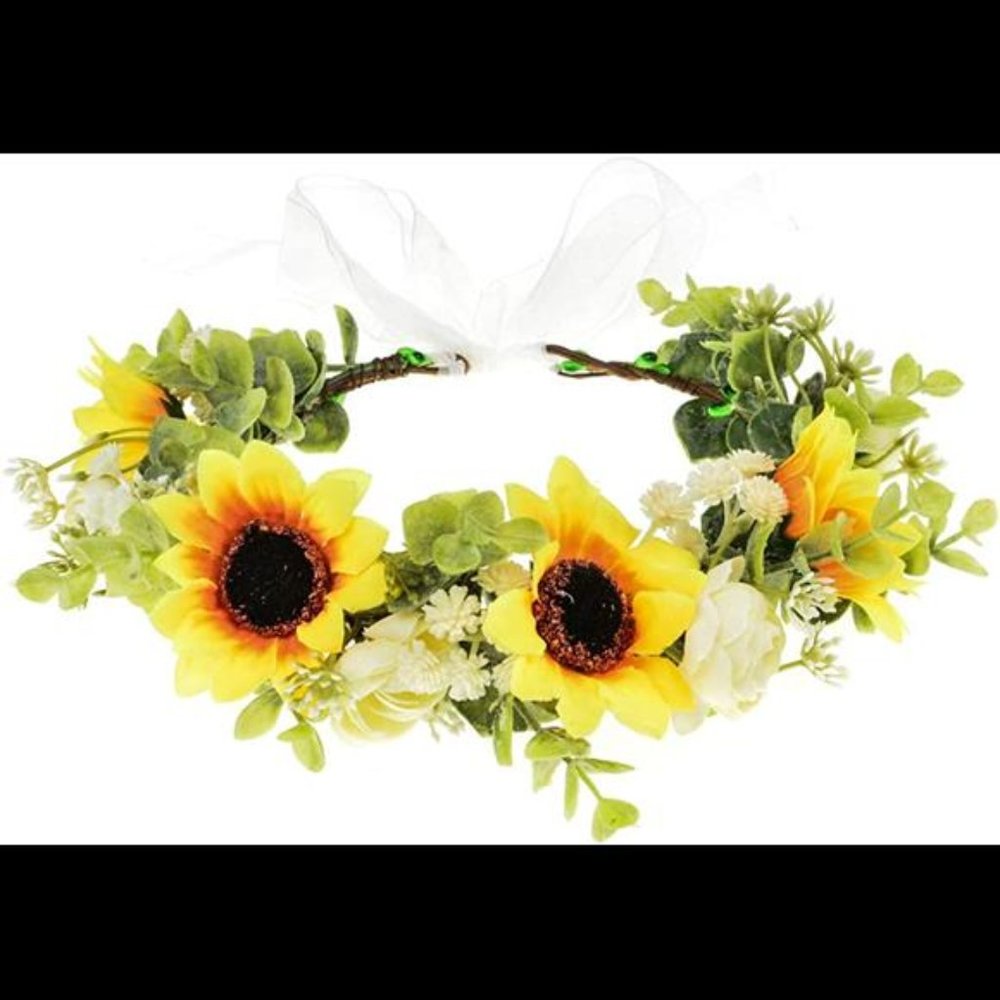 Floral Fall Sunflower Halo Wedding Crown Flower Girls Headband Birthday